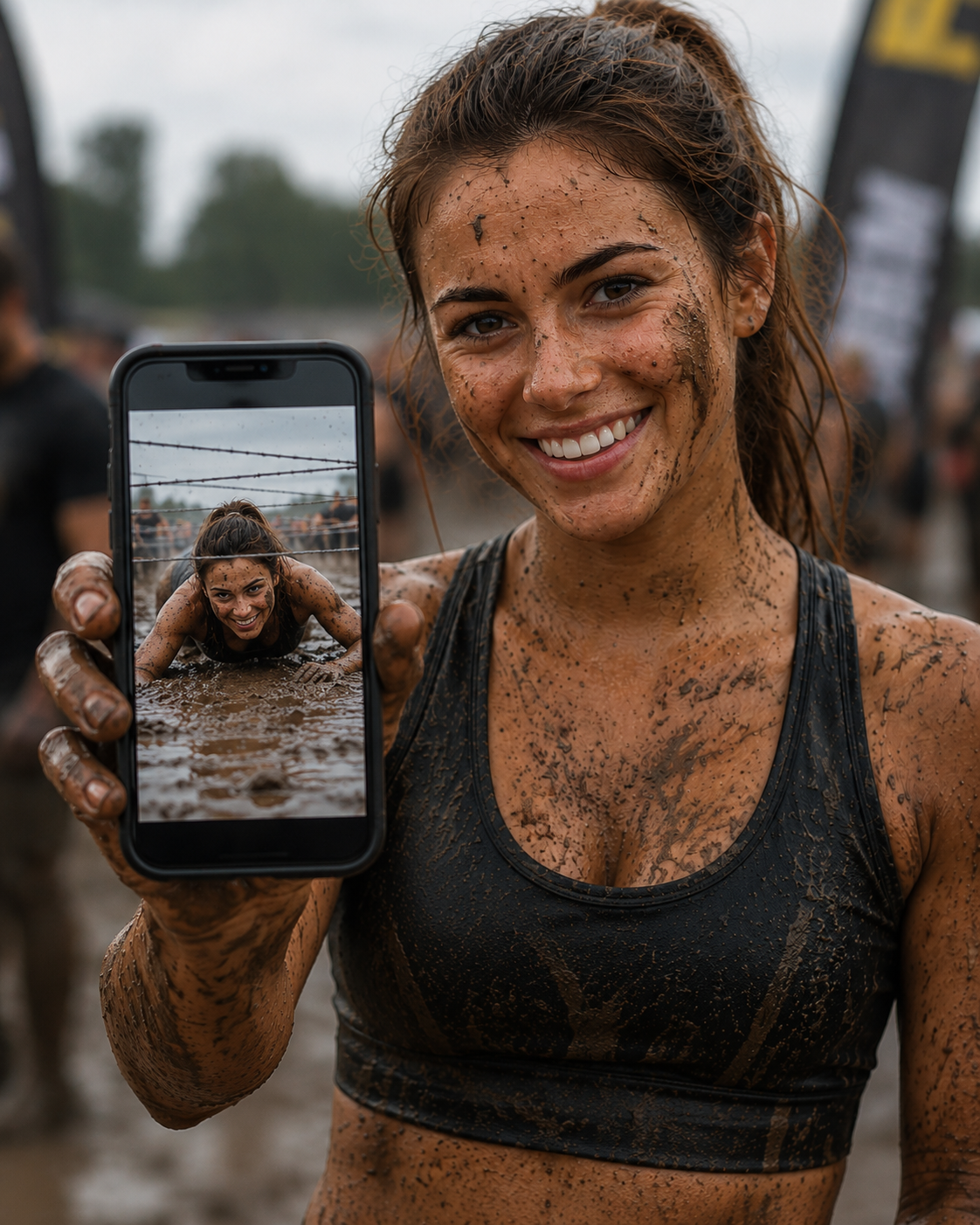 Competitor viewing her photos on a phone